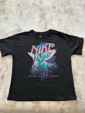 Nike Black Short-Sleeve Tee with Teal and Pink Pegasus Graphic Size/S
